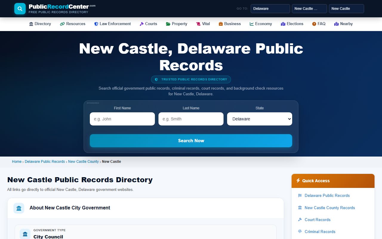 Delaware City genealogy New Castle County public records