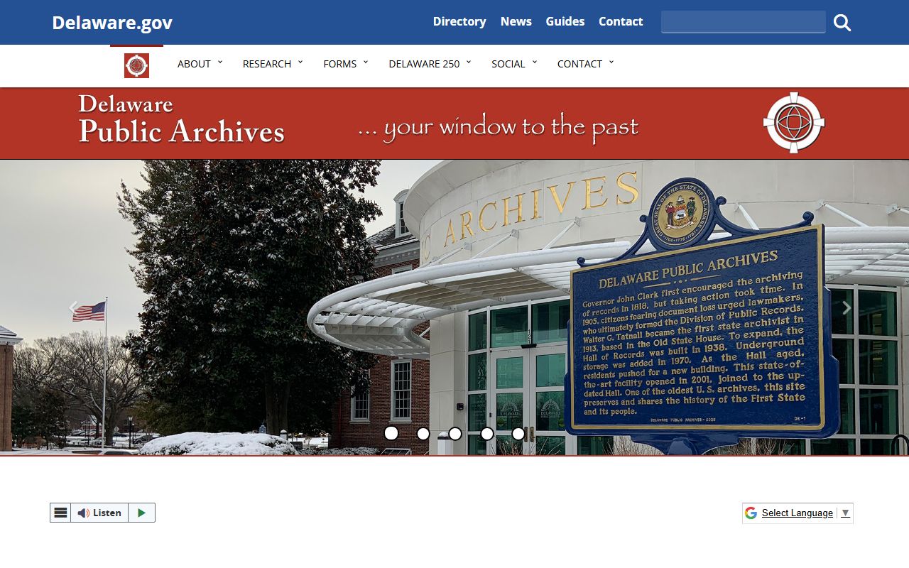 Delaware Public Archives in Dover where genealogy records are held for the state