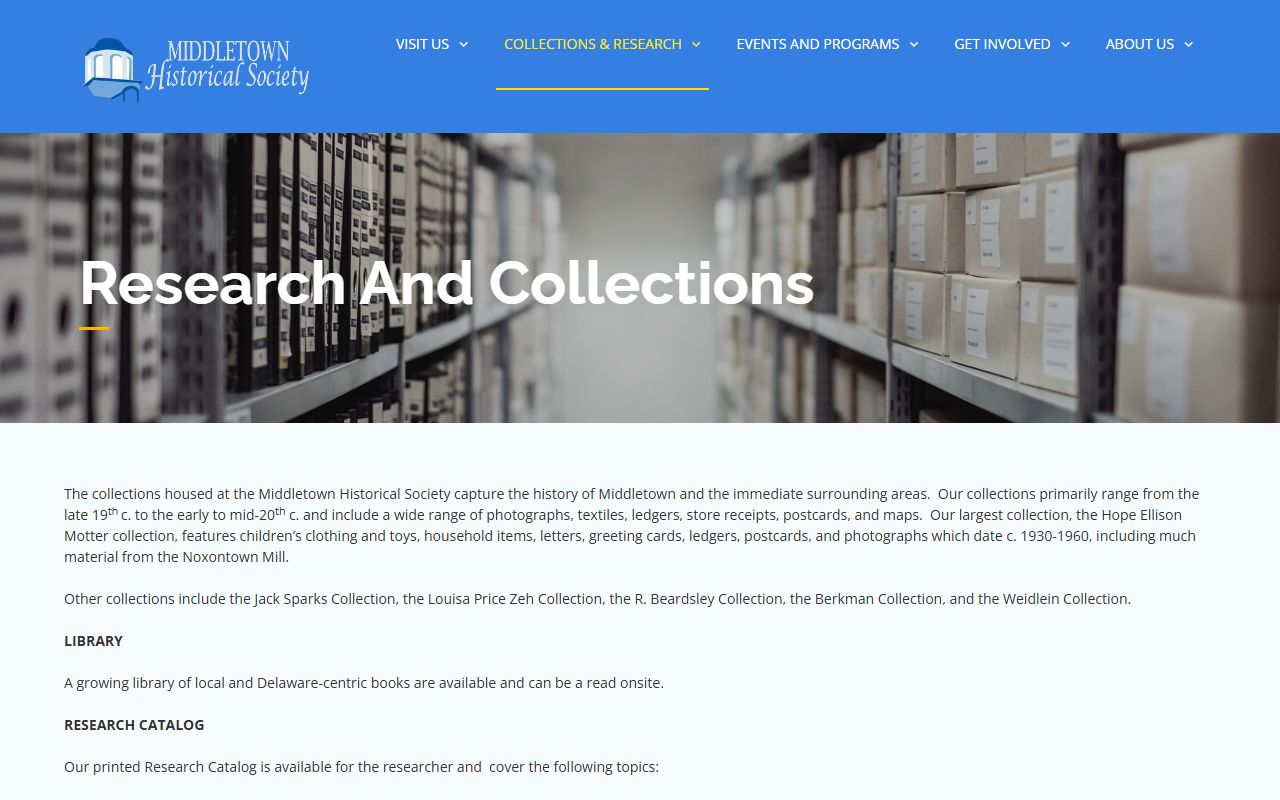 Middletown Delaware Historical Society collections including photographs maps and genealogy materials