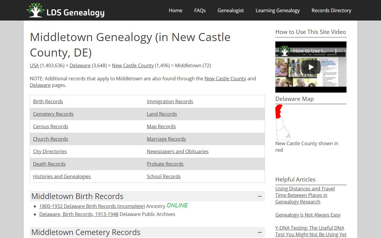 Middletown Delaware genealogy records including newspapers church records and city directories