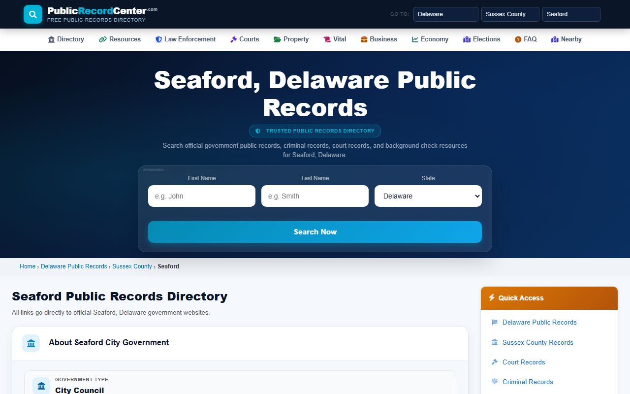 Seaford Delaware public records access for genealogy and vital records research