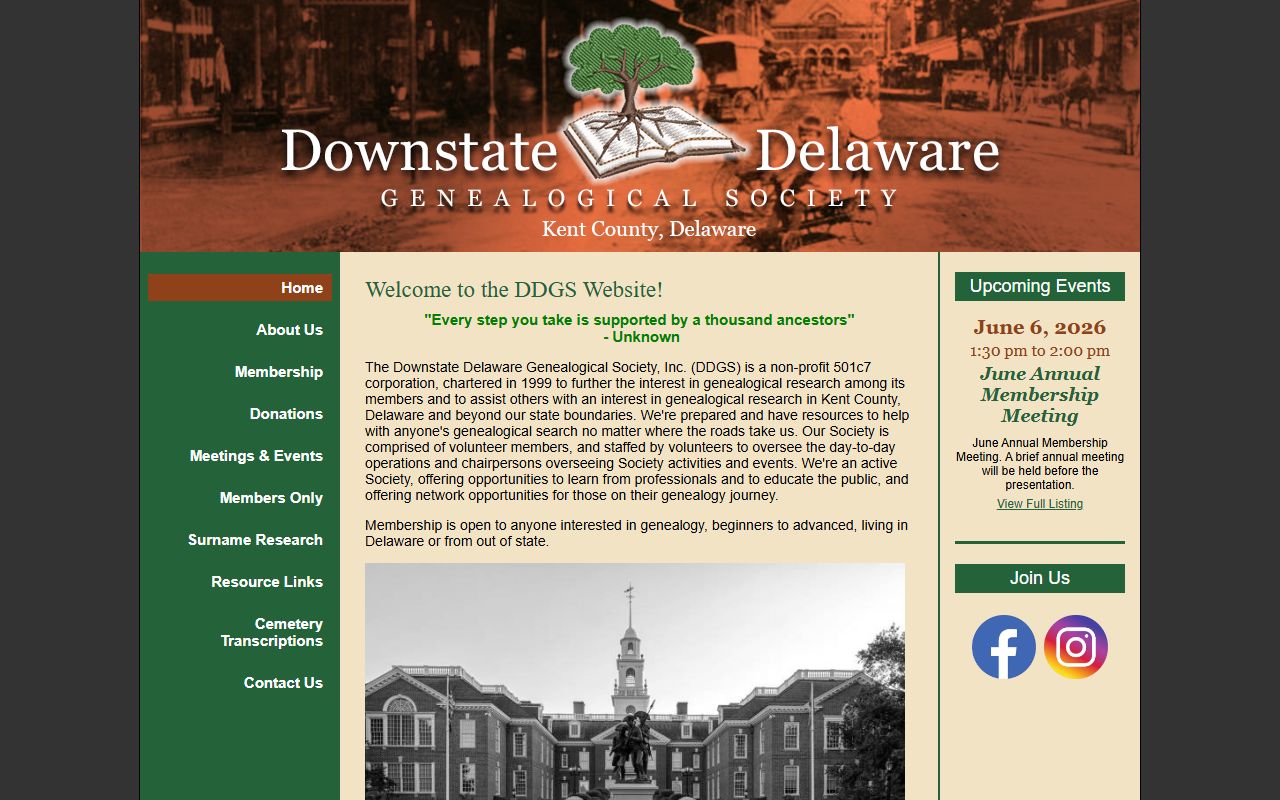 Kent County genealogy Downstate Delaware Genealogical Society resources