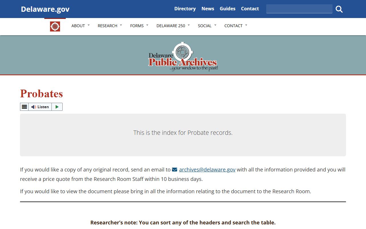 New Castle County genealogy probate records search at Delaware Public Archives