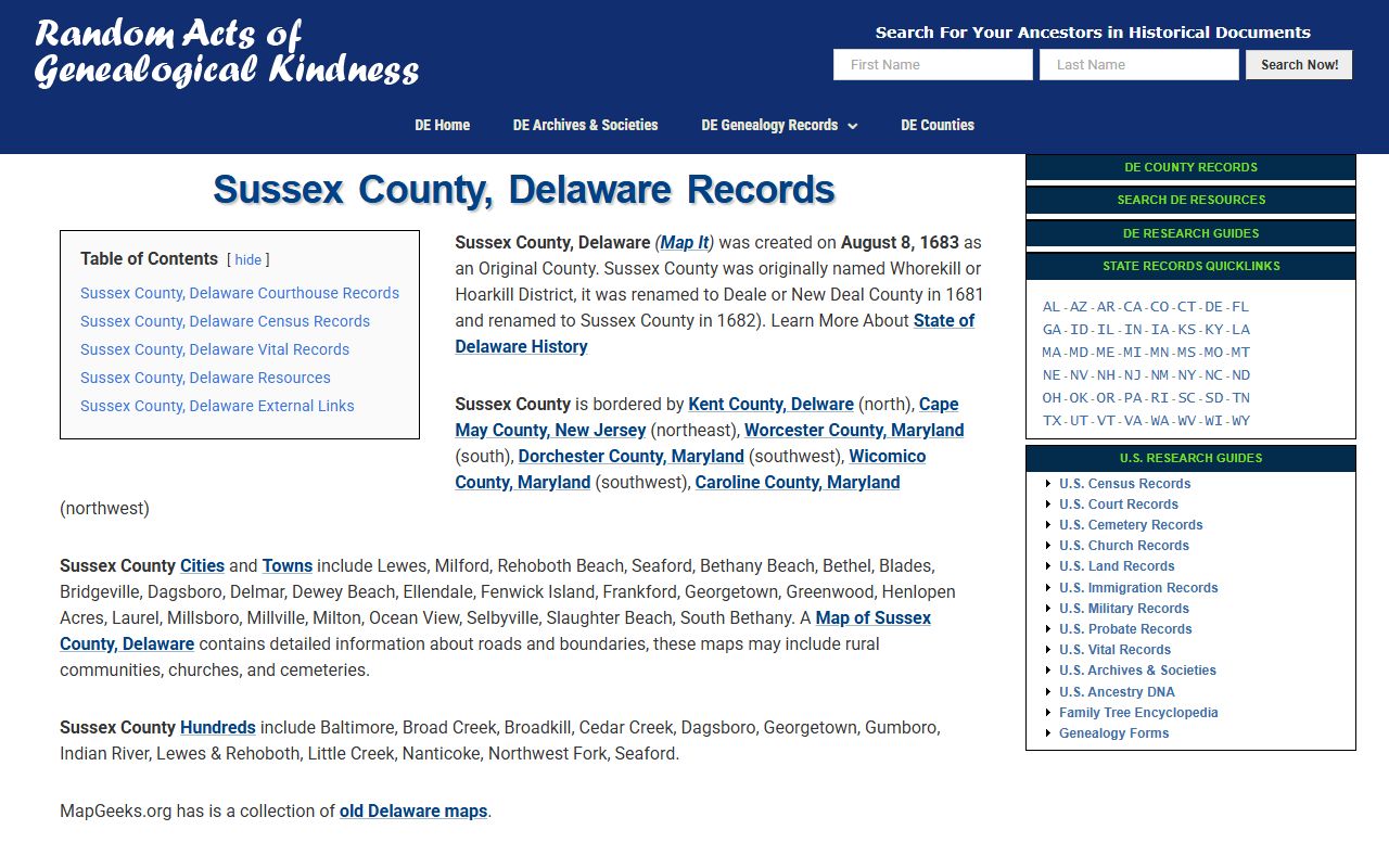 Sussex County genealogy RAOGK volunteer research resources