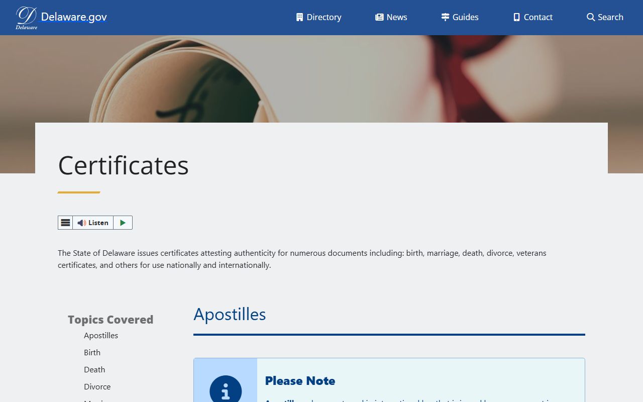 Delaware state certificate guide for obtaining vital records including genealogy records